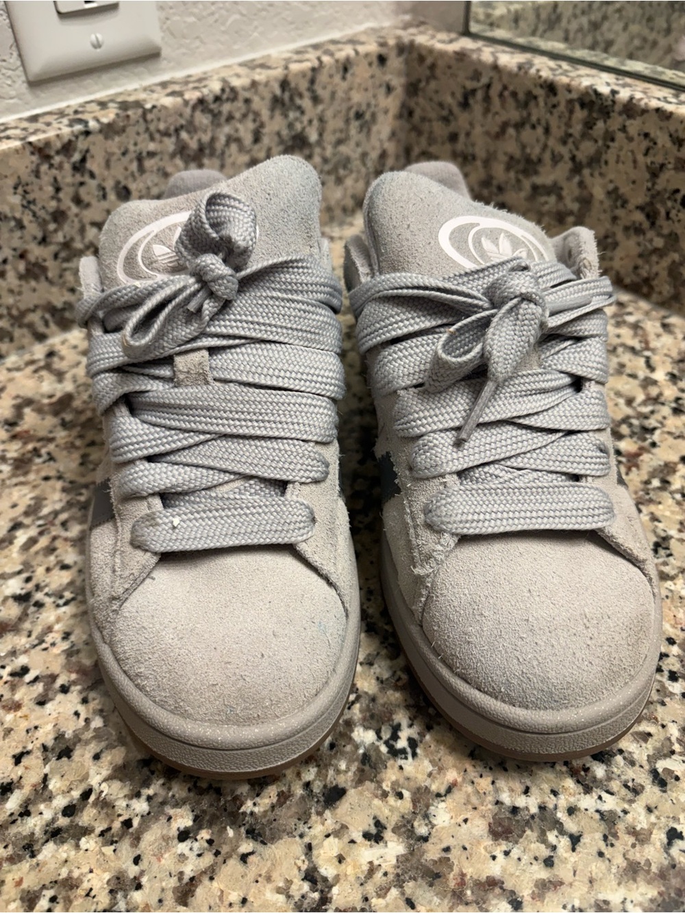 Kids Light Gray Suede Sneakers with Wide Laces - Unbranded